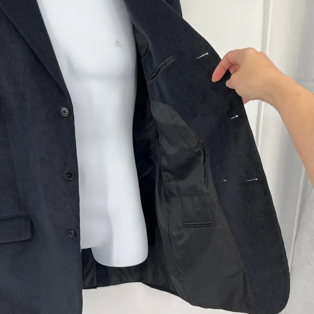 Vtg Y2K Concrete Corduroy Mens Blazer 42 Preppy Ivy Navy 3 Button Old Money